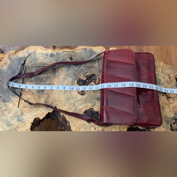 Vintage Genuine Eelskin Red & Burgundy Patchwork Clutch Bag Purse - Picture 5 of 7
